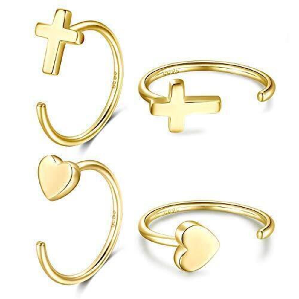6822 Huggie 18K Gold Plated 925 Sterling Silver Cross Heart Hug Hoops